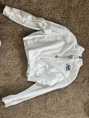 White Quarter-Zip Women's Hoodie with Contrast Logo